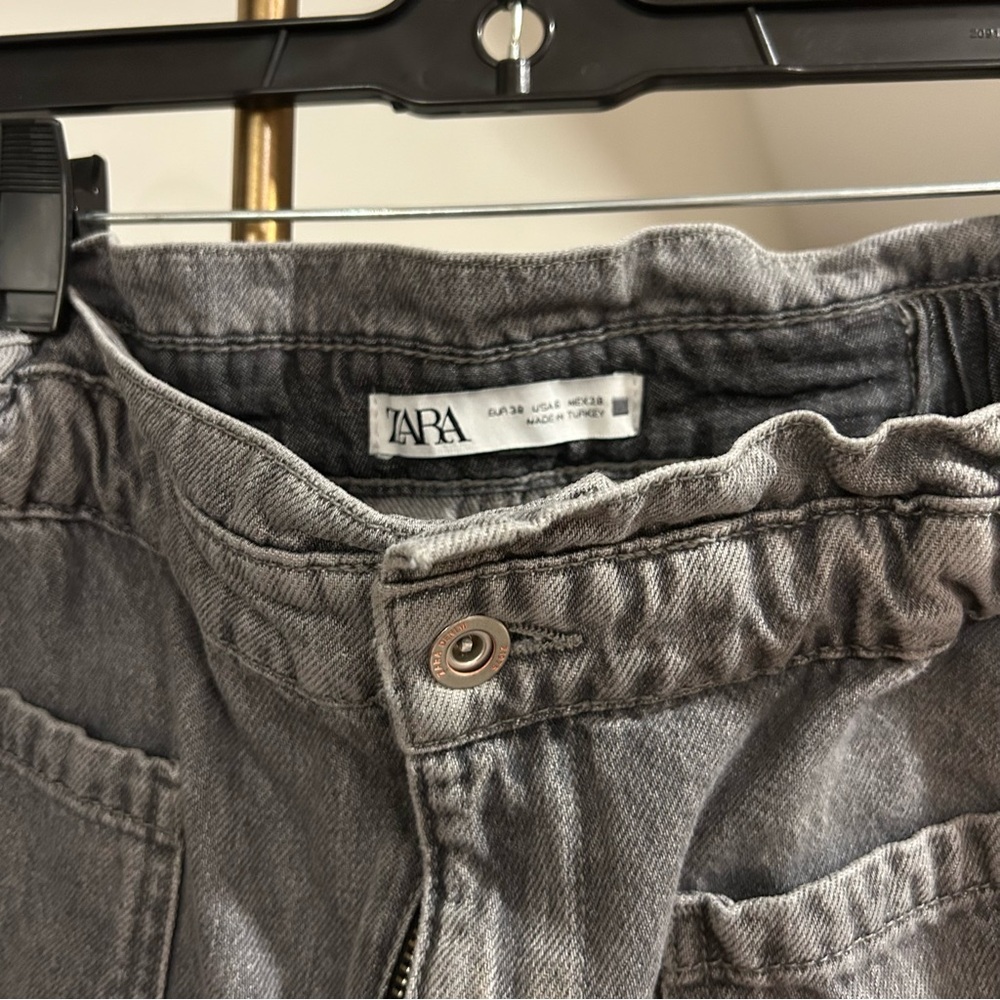 Zara Charcoal Gray Denim Paperbag Jeans